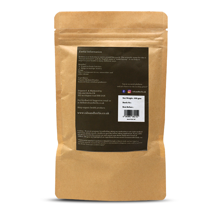 Clean Organic Brahmi Powder - Bacopa Monnieri -100% Pure and Natural