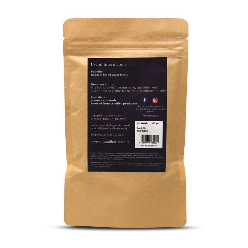 Organic Jamun Seed Powder - Indian Black Berry - 100% Pure, Clean and Natural