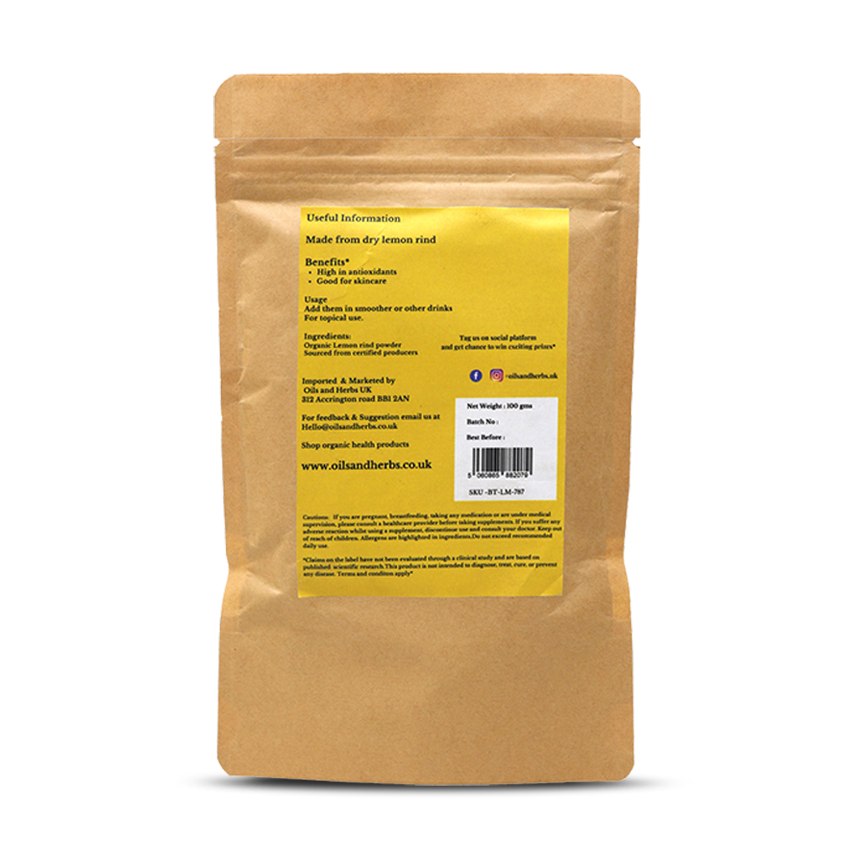 Organic Lemon Peel Powder - 100% Natural, Pure and Clean