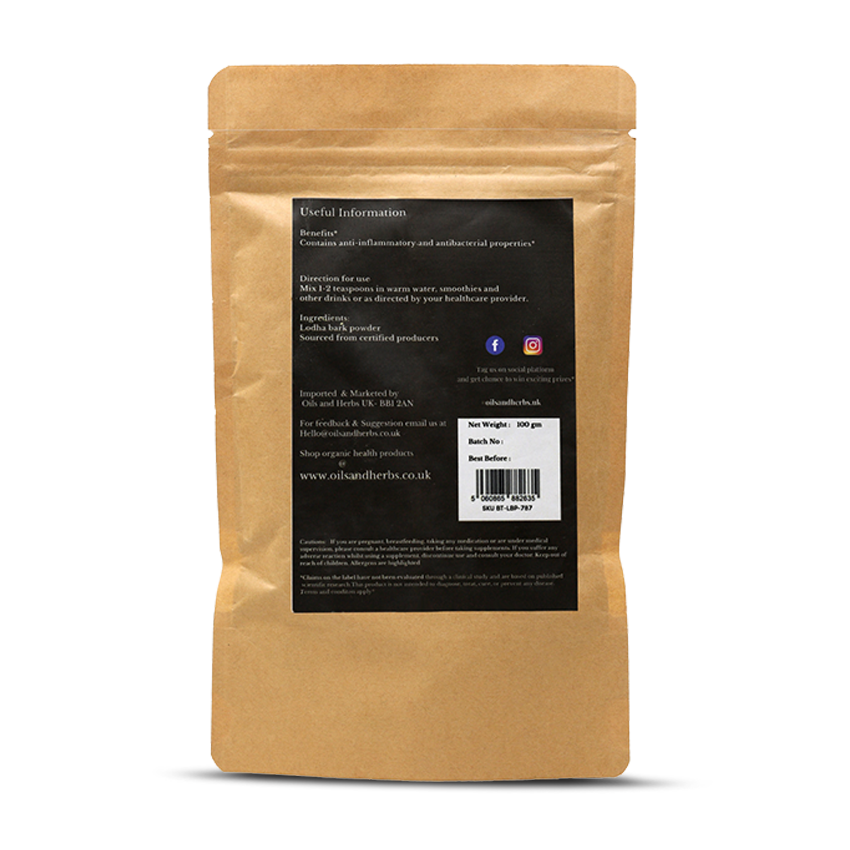 Organic Lodhra Bark Powder- Symplocos Racemosa-100% Pure, Clean and Natural