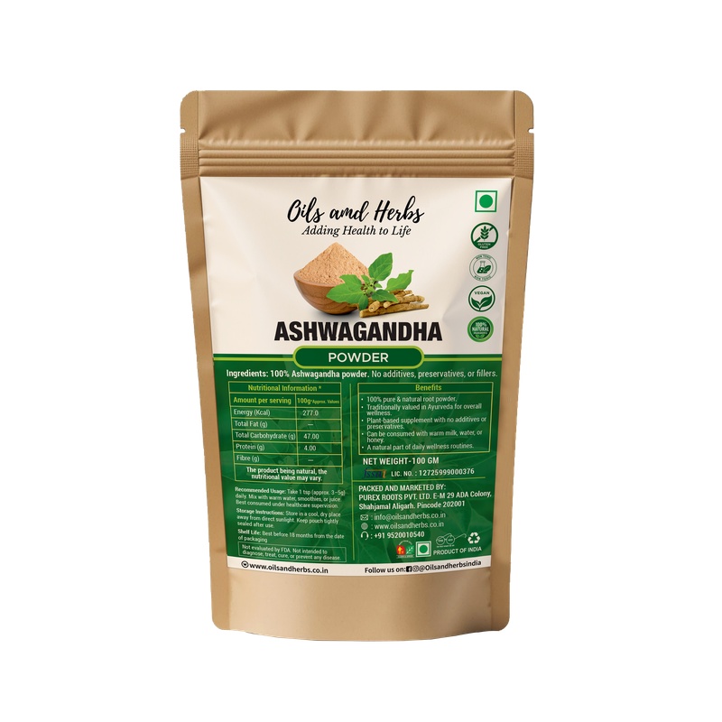Ashwagandha Powder Natural Herbal Supplement for Stress Relief and Immunity