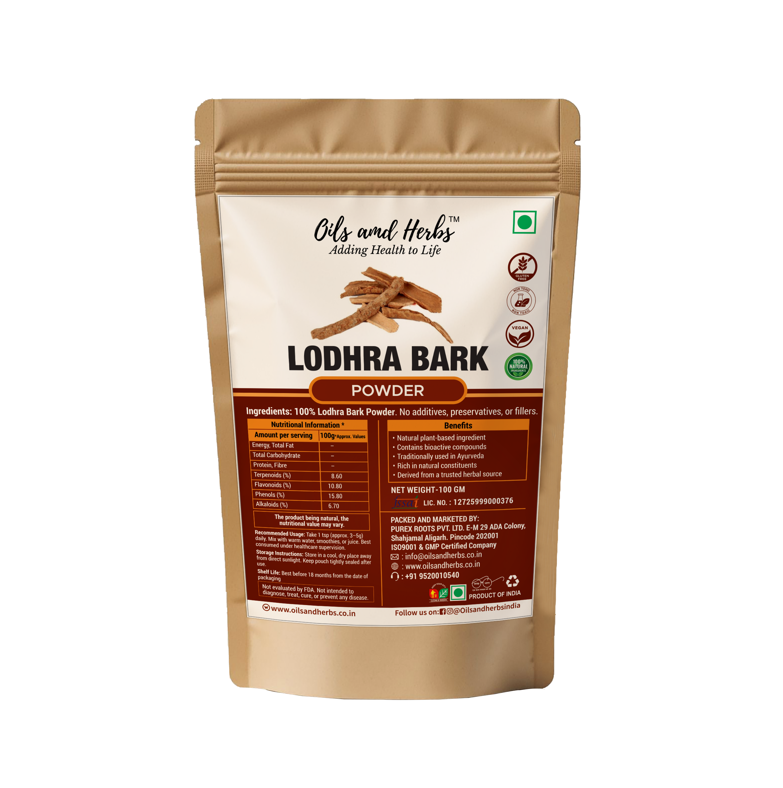 Lodhra Powder Natural Herbal Supplement for Digestive and Skin Health