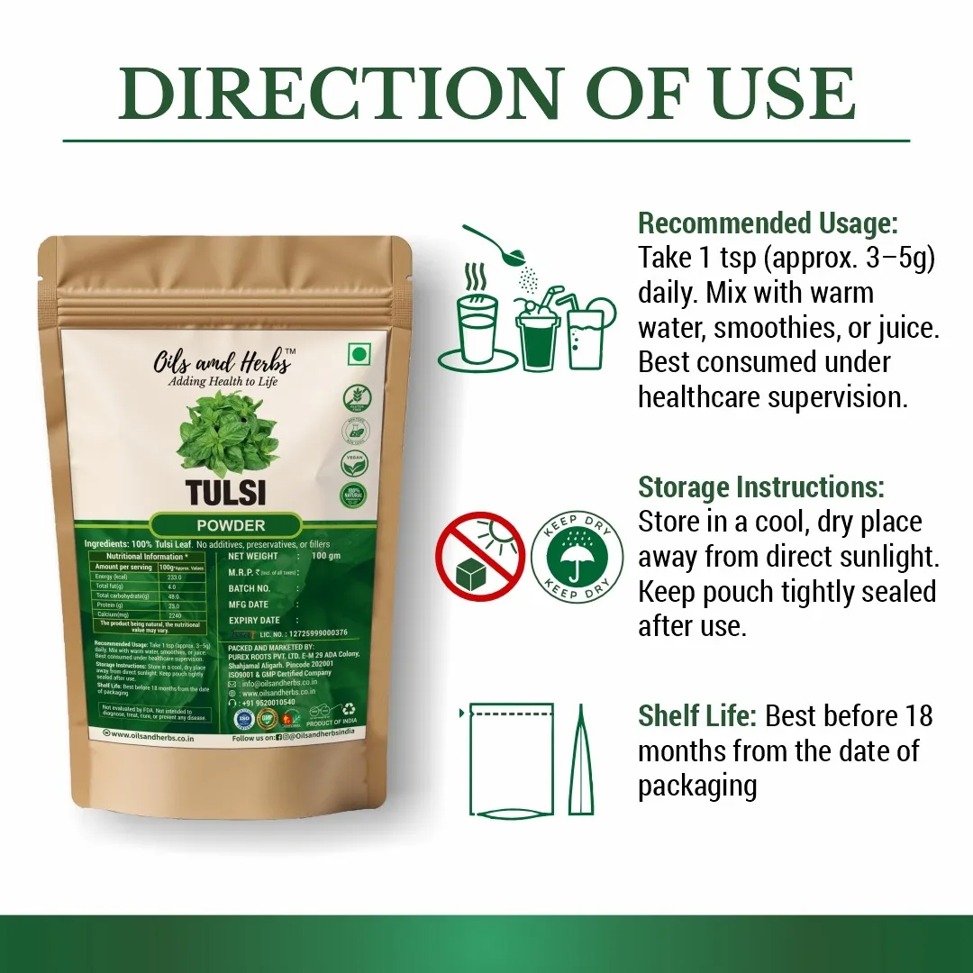 Pure Tulsi Powder -100% Natural, Clean and Pure Natural Herbal Supplement for Immunity Stress Relief and Overall Wellness - Image 3