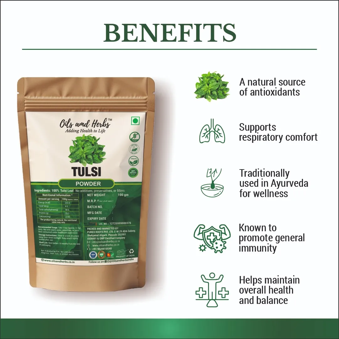 Pure Tulsi Powder -100% Natural, Clean and Pure Natural Herbal Supplement for Immunity Stress Relief and Overall Wellness - Image 2