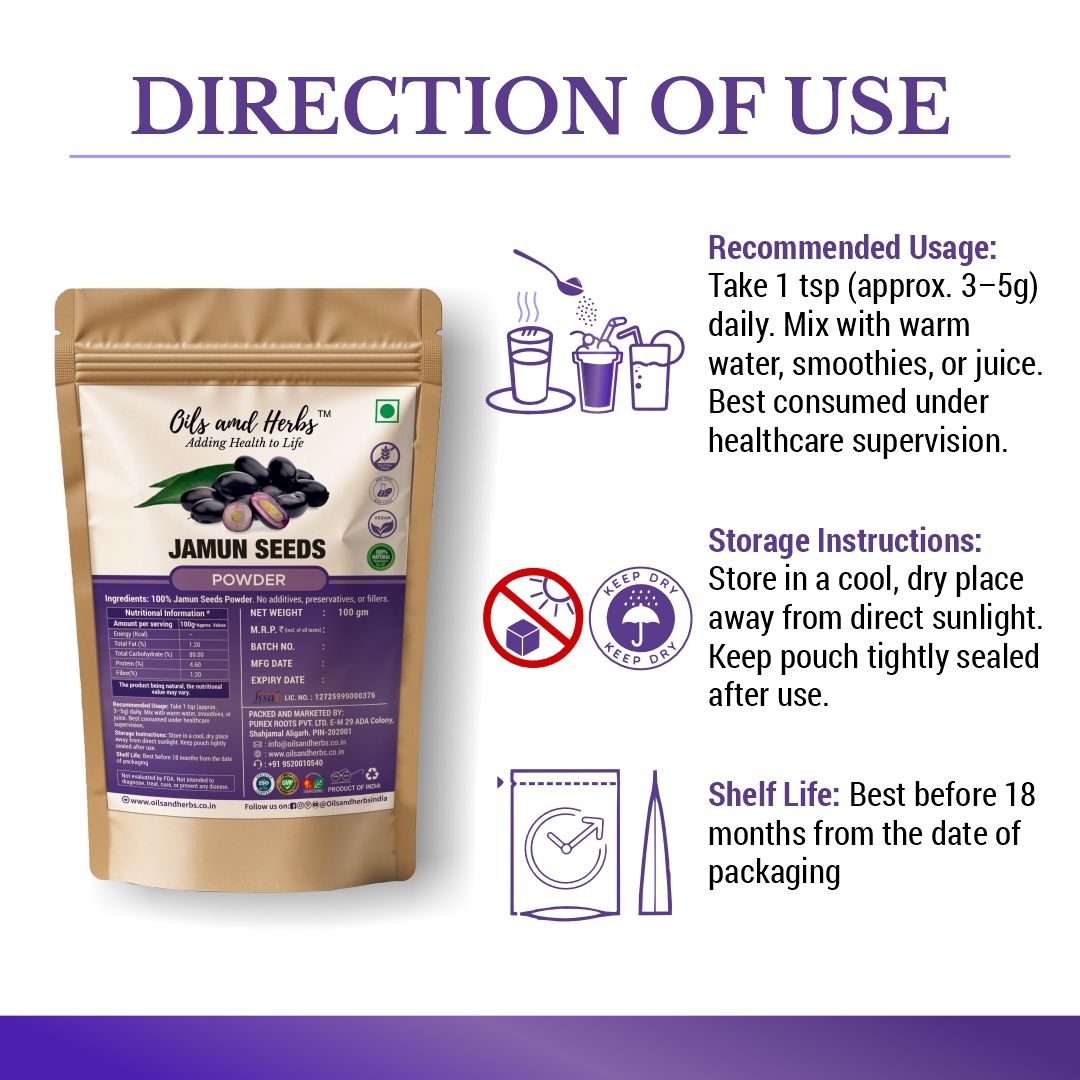 Jamun Seeds Powder Natural Herbal Supplement for Blood Sugar and Digestive Health - Image 3