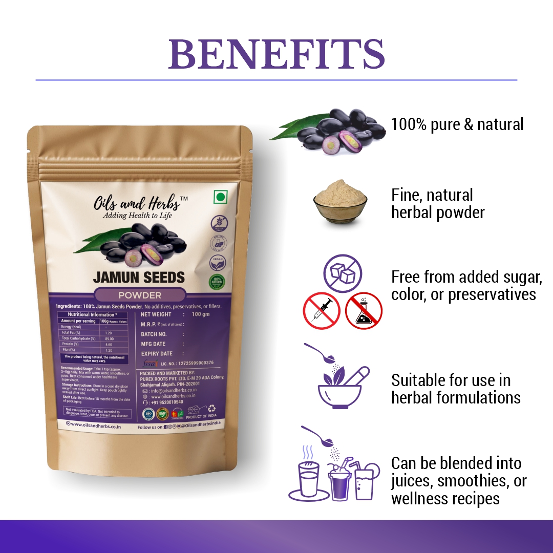 Jamun Seeds Powder Natural Herbal Supplement for Blood Sugar and Digestive Health - Image 2