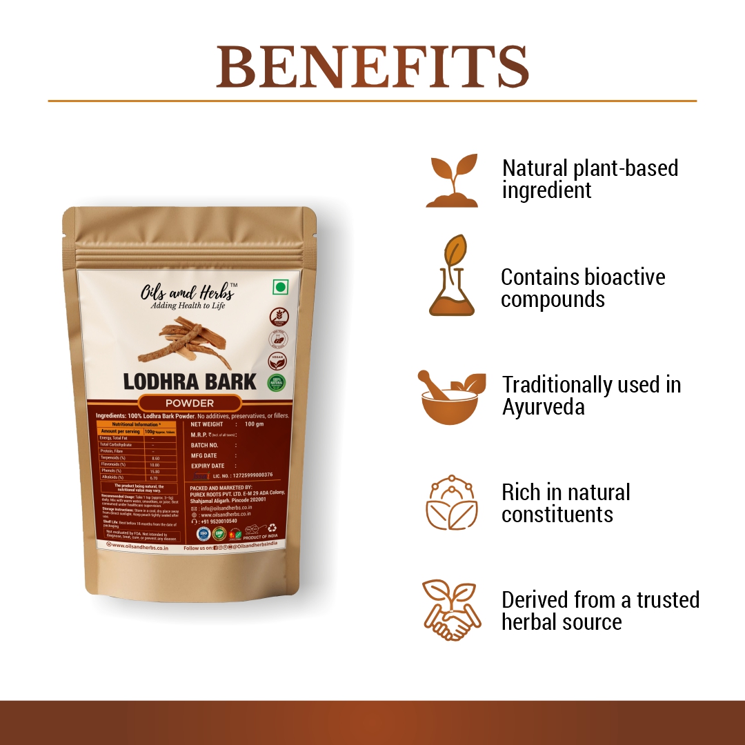 Lodhra Bark Powder Natural Herbal Supplement for Digestive and Skin Health - Image 2