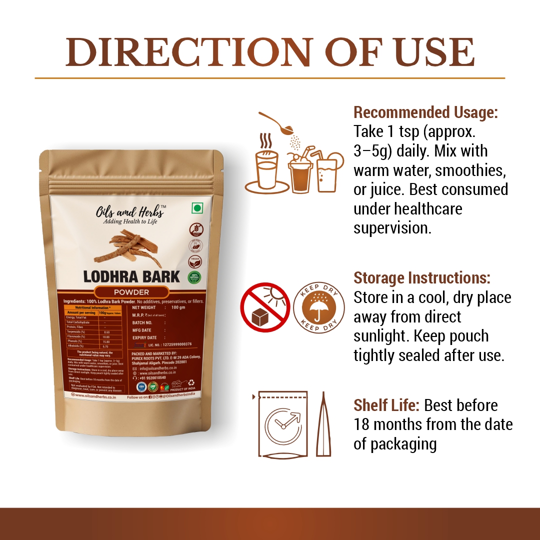 Lodhra Bark Powder Natural Herbal Supplement for Digestive and Skin Health - Image 3