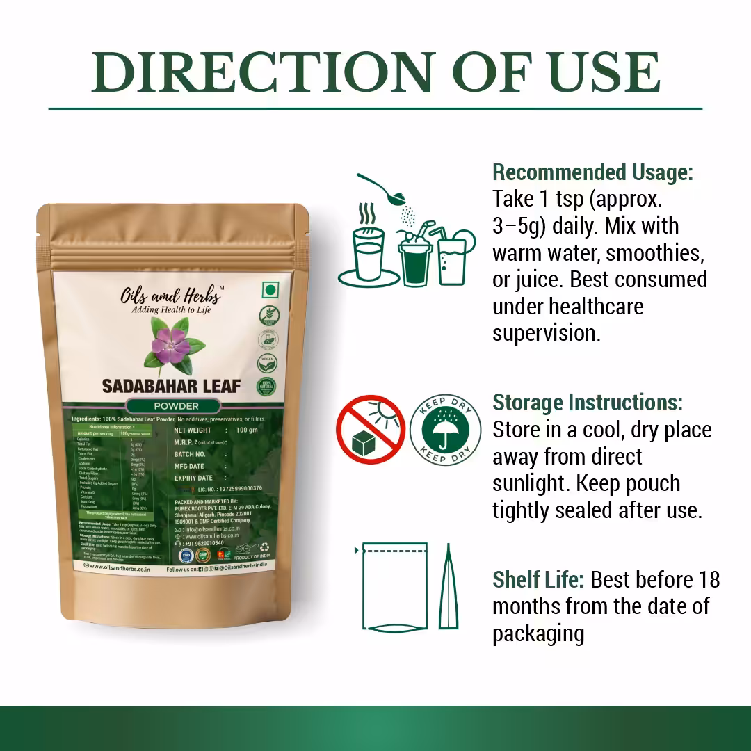 Pure Sadabahar Leaf Powder - Catharanthus Roseus -100% Pure, Clean and Natural - Image 2
