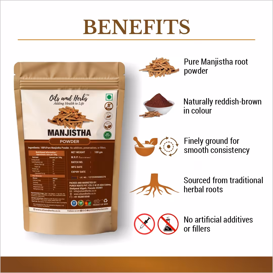 Manjistha (Majeeth) Powder Natural Herbal Supplement for Blood Purification and Skin Health - Image 2