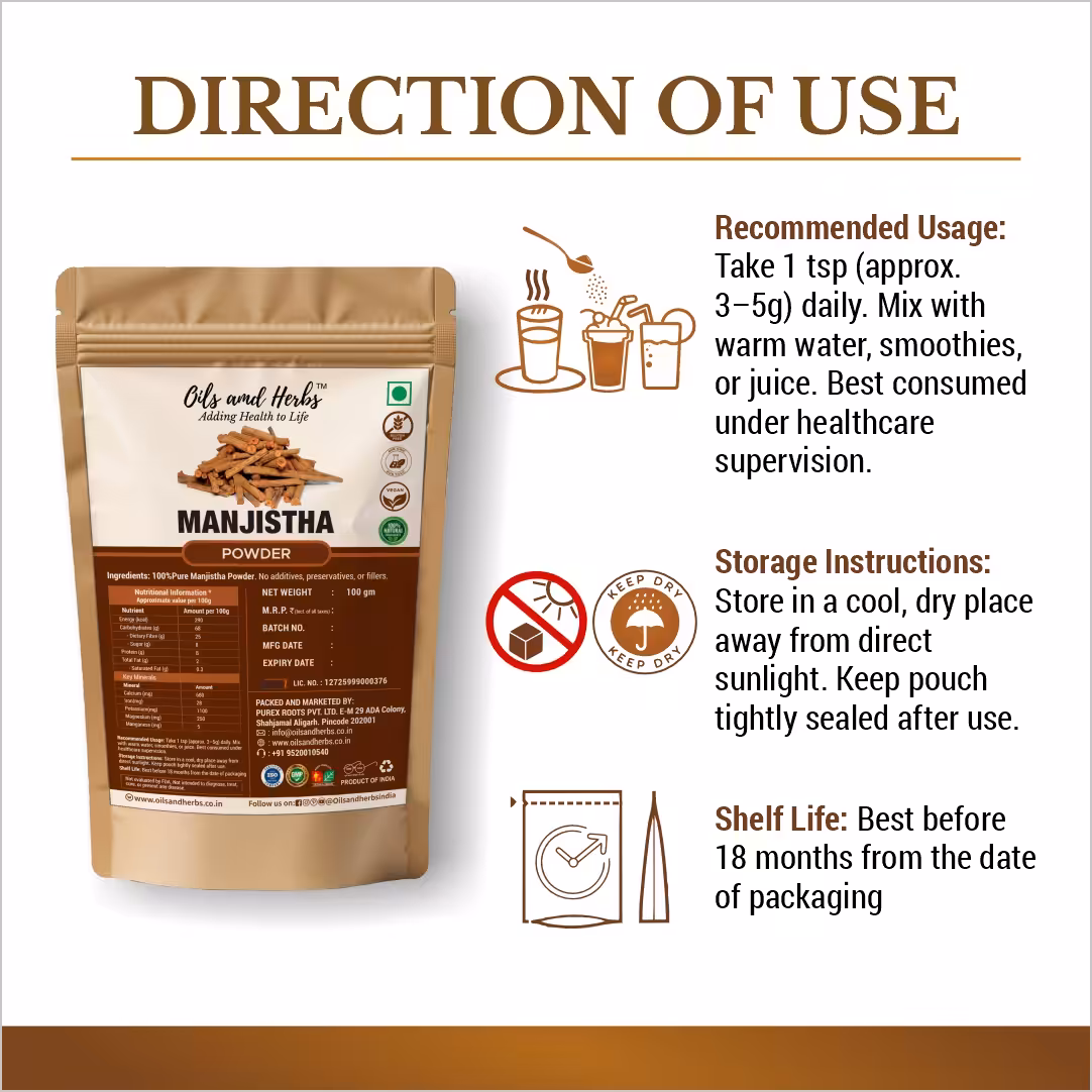 Manjistha (Majeeth) Powder Natural Herbal Supplement for Blood Purification and Skin Health - Image 3